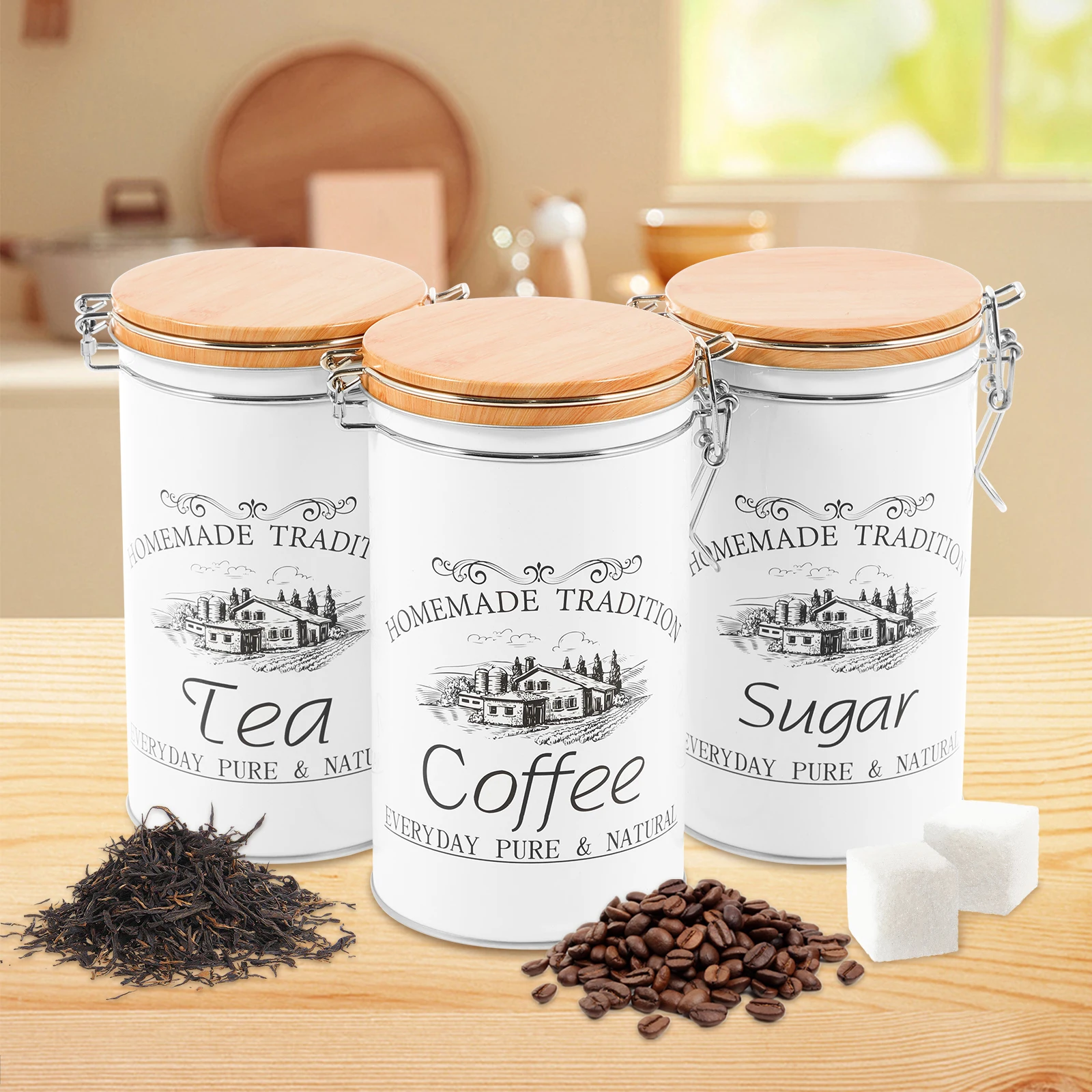 Food Storage Kitchen Container Set - 3 pièces/ensemble thé café sucre boîtes
